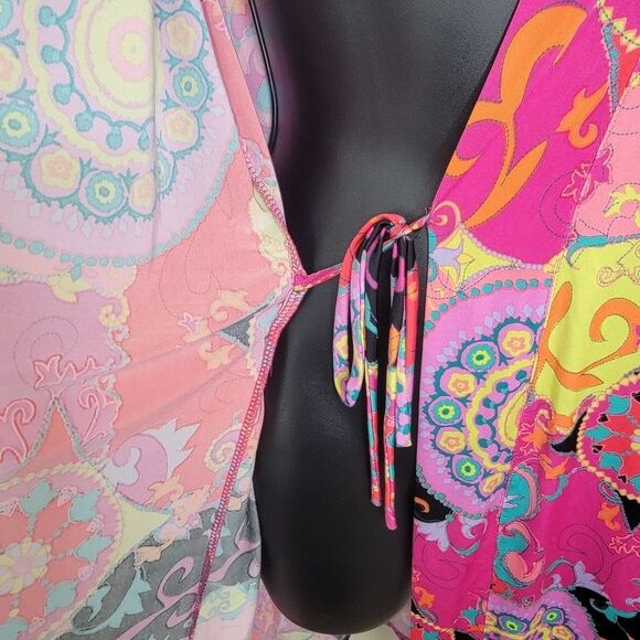 Josie NATORI Pink Multi Hollywood Boho Wrap/Robe Size Medium - Picture 4 of 10